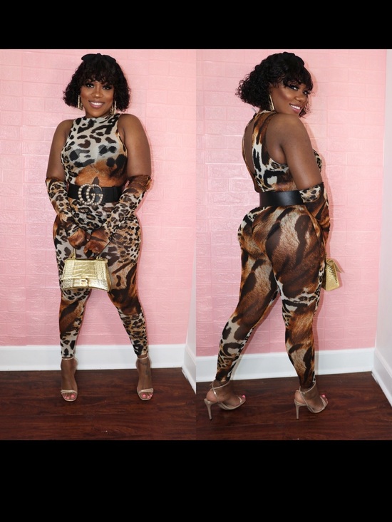 Pants - Animal Print Sleeveless Jumpsuit in Brown